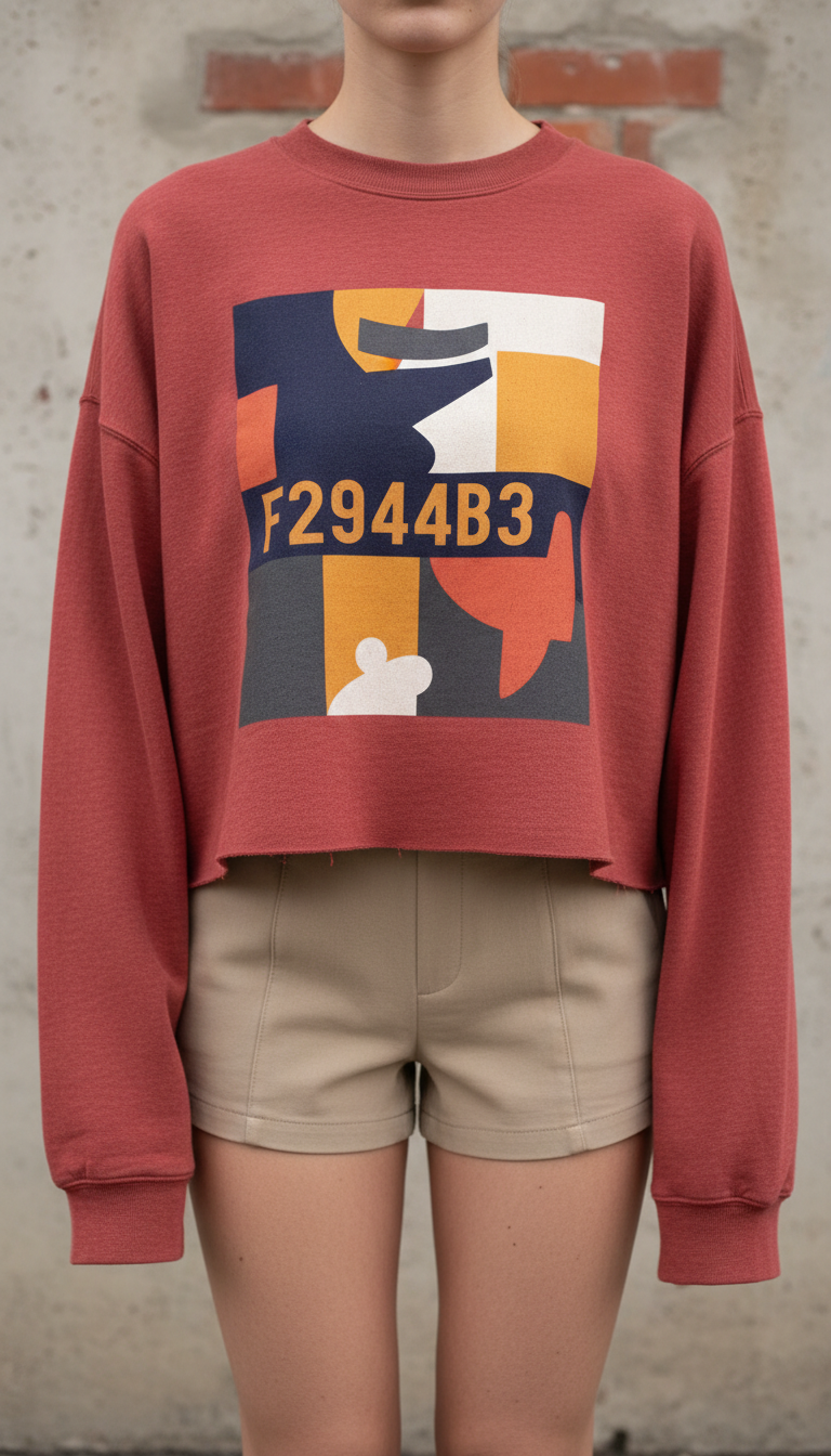 Sudadera cropped Brick Red con tipografía audaz